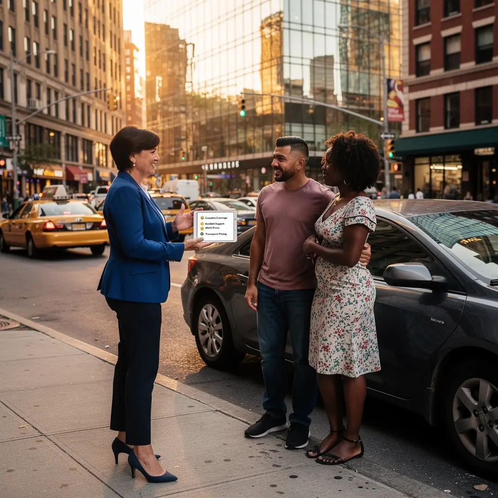 Страховой полис для автомобиля с изображением защищенного водителя.